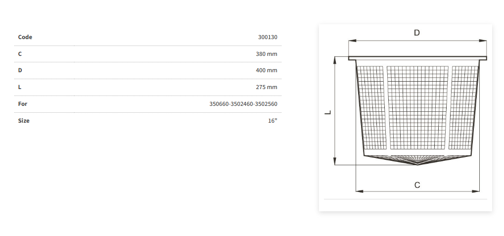 Arag "Filter Basket Suit 455mm Lids 300130 (275mm deep)
