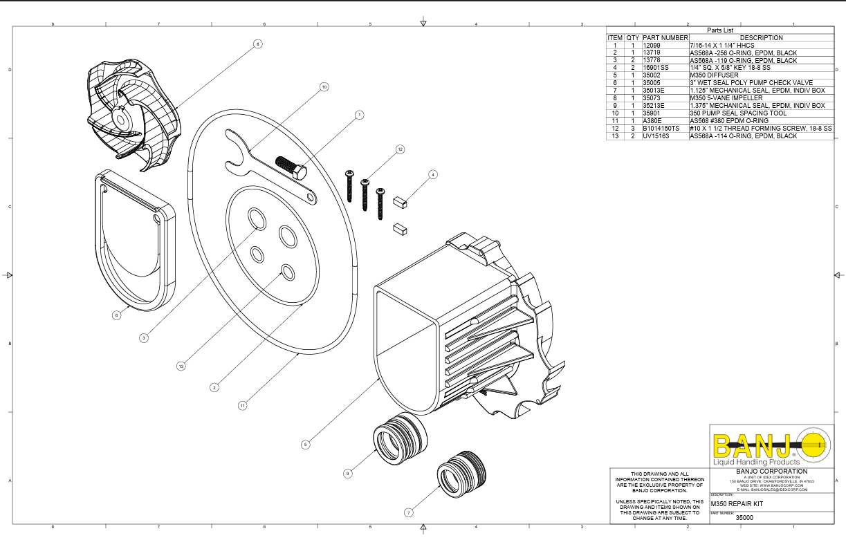 Banjo M350 3" Wet seal pump kit