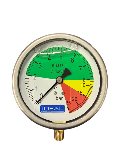 Ideal Isometric Pressure Gauge 100MM (4”) 1/4” BSPT Bottom Inlet 25BAR