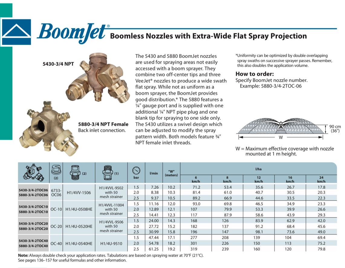 thumbnail image 2 of Farmer Bob's Boomless Nozzle – TeeJet 5880-3/4-2TOC20, Extra-Wide Flat Spray, Brass, Made In USA 2 of 5